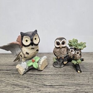 Vintage Owl Figurines Lot Of 2  Porcelain‎ Korea Owl Collectors Baby Birds